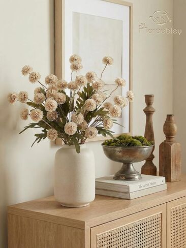 9pcs Beige Fake Flowers Silk Mini Mums with Stems, Faux Chrysanthemum Pompon Balls Artificial Flower Bulk for DIY Wedding Centerpieces, Vase Fillers, Table Floral Arrangements & Home Decor in Kuwait