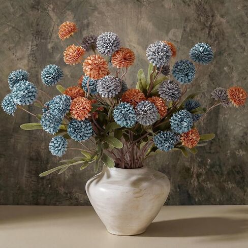 9pcs Beige Fake Flowers Silk Mini Mums with Stems, Faux Chrysanthemum Pompon Balls Artificial Flower Bulk for DIY Wedding Centerpieces, Vase Fillers, Table Floral Arrangements & Home Decor in Kuwait