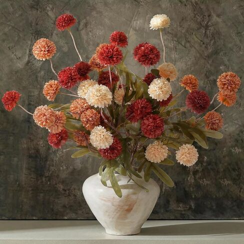 9pcs Beige Fake Flowers Silk Mini Mums with Stems, Faux Chrysanthemum Pompon Balls Artificial Flower Bulk for DIY Wedding Centerpieces, Vase Fillers, Table Floral Arrangements & Home Decor in Kuwait