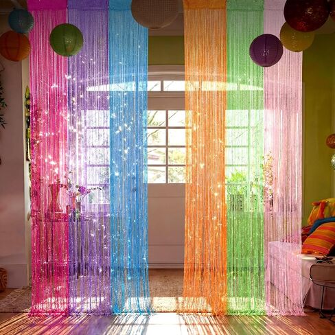 6 Pack Beaded Curtains Door 39 x 79 Inch Rainbow String Beaded Curtains for Doorway Glitter Shimmer String Panels for Room Divider Window Closet Party Wedding Boho Home Decor in Saudi Arabia