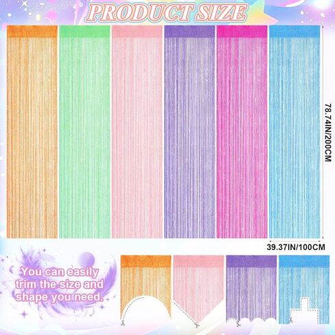 6 Pack Beaded Curtains Door 39 x 79 Inch Rainbow String Beaded Curtains for Doorway Glitter Shimmer String Panels for Room Divider Window Closet Party Wedding Boho Home Decor in Saudi Arabia