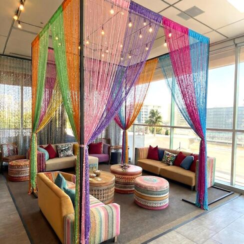 6 Pack Beaded Curtains Door 39 x 79 Inch Rainbow String Beaded Curtains for Doorway Glitter Shimmer String Panels for Room Divider Window Closet Party Wedding Boho Home Decor in Saudi Arabia