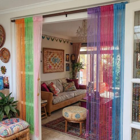 6 Pack Beaded Curtains Door 39 x 79 Inch Rainbow String Beaded Curtains for Doorway Glitter Shimmer String Panels for Room Divider Window Closet Party Wedding Boho Home Decor in Saudi Arabia