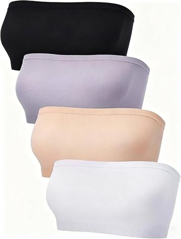 4 Pack Strapless Bandeau Bra, Summer Seamless Stretchy Non Padded Crop Tops Stretch Top Bra for Women in Kuwait