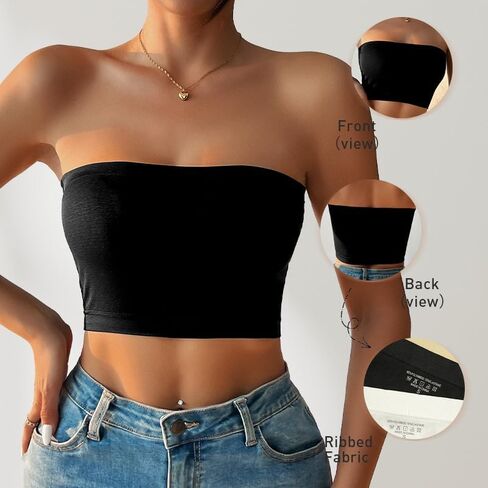 4 Pack Strapless Bandeau Bra, Summer Seamless Stretchy Non Padded Crop Tops Stretch Top Bra for Women in Kuwait