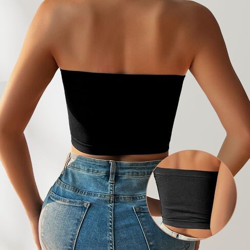 4 Pack Strapless Bandeau Bra, Summer Seamless Stretchy Non Padded Crop Tops Stretch Top Bra for Women in Kuwait
