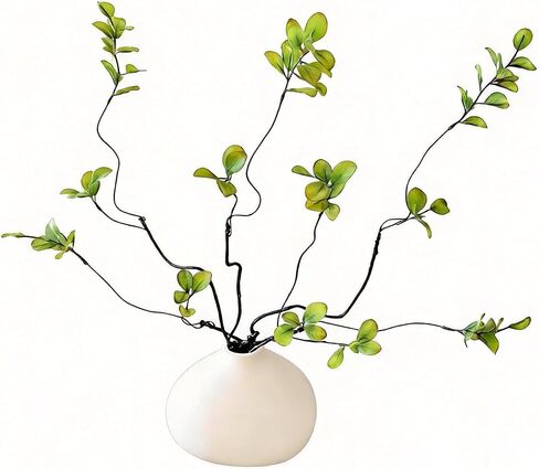 White Ceramic Vase with 3 Pcs Faux Greenery Stems, 5.12" W × 4.33" H Ceramic Vase with 22.83" Bendable Artificial Green Branches, Realistic Fake Plants for Living Room Bedroom Office in Saudi Arabia