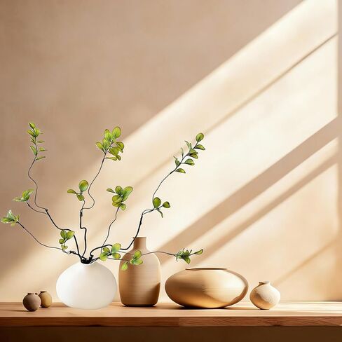 White Ceramic Vase with 3 Pcs Faux Greenery Stems, 5.12" W × 4.33" H Ceramic Vase with 22.83" Bendable Artificial Green Branches, Realistic Fake Plants for Living Room Bedroom Office in Saudi Arabia