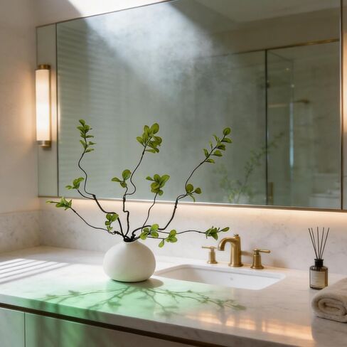White Ceramic Vase with 3 Pcs Faux Greenery Stems, 5.12" W × 4.33" H Ceramic Vase with 22.83" Bendable Artificial Green Branches, Realistic Fake Plants for Living Room Bedroom Office in Saudi Arabia