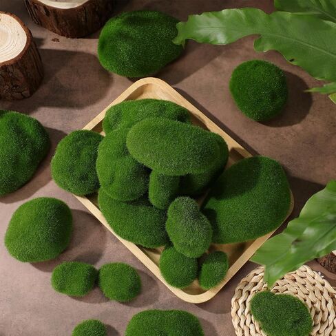 20 Pcs Artificial Moss Rocks, Faux Green Moss Balls for Fairy Garden & Terrarium Decor, Realistic Fuzzy Fake Stones for Vase Fillers, Crafts, Centerpieces & Potted Plants (Mixed Sizes) in Saudi Arabia