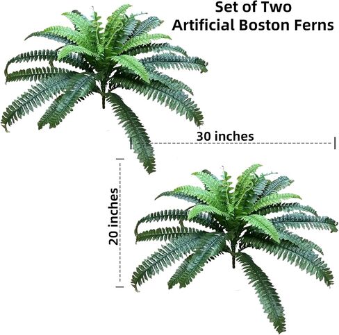 Artificial Boston Ferns Fake Plants for Outdoors UV Resistant Realistic, Faux Look Real Large Greenery Bushes Shrubs for Outside Porch Planters Patio Summer Spring Decor, Set of 2 in Saudi Arabia