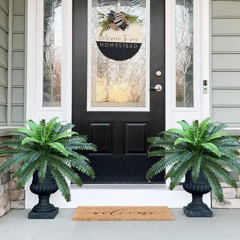 Artificial Boston Ferns Fake Plants for Outdoors UV Resistant Realistic, Faux Look Real Large Greenery Bushes Shrubs for Outside Porch Planters Patio Summer Spring Decor, Set of 2 in Saudi Arabia