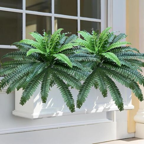 Artificial Boston Ferns Fake Plants for Outdoors UV Resistant Realistic, Faux Look Real Large Greenery Bushes Shrubs for Outside Porch Planters Patio Summer Spring Decor, Set of 2 in Saudi Arabia