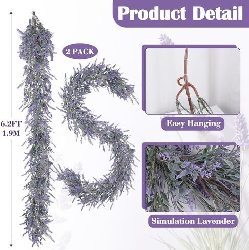 Zythrem 6.2Ft Artificial Lavender Garland Purple Lavender Flower Vine Spring Garland for Mantle Decorating All Year Round Farmhouse Wedding Arch Home Decor Porch Decorations in Saudi Arabia