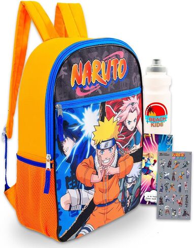 Naruto Backpack for Kids - Bundle with 16" Anime Backpack for Kids Plus Stickers, Water Bottle, More | Naruto School Bag Set for Boys in Kuwait