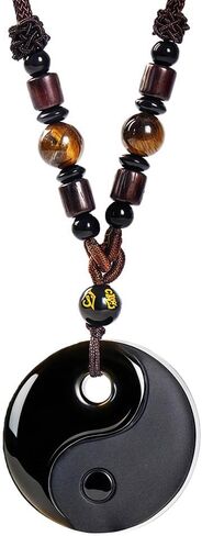 Black Obsidian Yin Yang Pendant Necklace, Hand Carved Feng Shui Obsidian Necklace with Adjustable Cord, Tai Chi Black Obsidian Talisman Spiritual Necklace, Unisex Minimalist Prosperity Jewelry, Gift for Valentine's Day, Includes Gift Box in Saudi Arabia