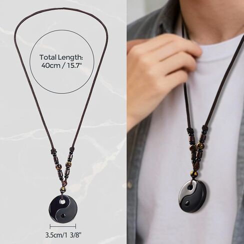 Black Obsidian Yin Yang Pendant Necklace, Hand Carved Feng Shui Obsidian Necklace with Adjustable Cord, Tai Chi Black Obsidian Talisman Spiritual Necklace, Unisex Minimalist Prosperity Jewelry, Gift for Valentine's Day, Includes Gift Box in Saudi Arabia
