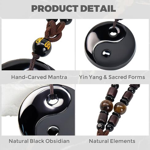 Black Obsidian Yin Yang Pendant Necklace, Hand Carved Feng Shui Obsidian Necklace with Adjustable Cord, Tai Chi Black Obsidian Talisman Spiritual Necklace, Unisex Minimalist Prosperity Jewelry, Gift for Valentine's Day, Includes Gift Box in Saudi Arabia