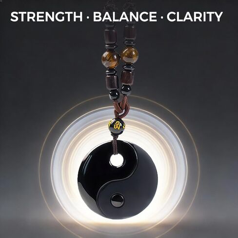 Black Obsidian Yin Yang Pendant Necklace, Hand Carved Feng Shui Obsidian Necklace with Adjustable Cord, Tai Chi Black Obsidian Talisman Spiritual Necklace, Unisex Minimalist Prosperity Jewelry, Gift for Valentine's Day, Includes Gift Box in Saudi Arabia