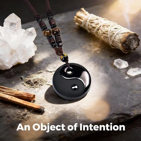 Black Obsidian Yin Yang Pendant Necklace, Hand Carved Feng Shui Obsidian Necklace with Adjustable Cord, Tai Chi Black Obsidian Talisman Spiritual Necklace, Unisex Minimalist Prosperity Jewelry, Gift for Valentine's Day, Includes Gift Box in Saudi Arabia