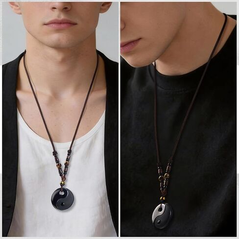 Black Obsidian Yin Yang Pendant Necklace, Hand Carved Feng Shui Obsidian Necklace with Adjustable Cord, Tai Chi Black Obsidian Talisman Spiritual Necklace, Unisex Minimalist Prosperity Jewelry, Gift for Valentine's Day, Includes Gift Box in Saudi Arabia