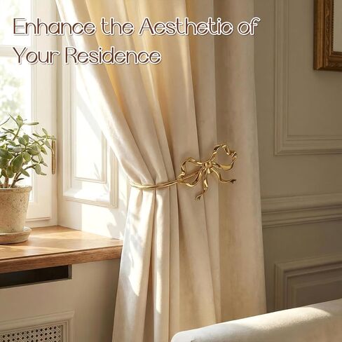 2 PCS Gold Bow Curtain Tiebacks, Gold Curtain Holdbacks Wall Mounted Curtains Tieback Decorative Hooks Curtains Holders with Screws for Living Room, Bedroom and Office in Saudi Arabia