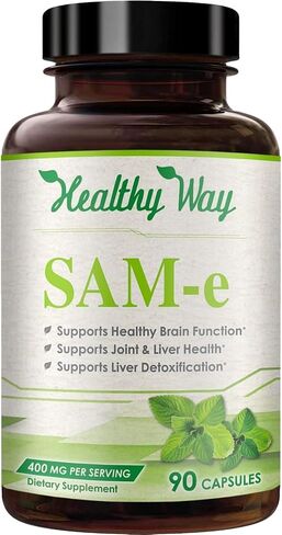 SAM-e 400mg Capsules - Easy Absorption SAM e Supplement 400mg from S-Adenosyl-Methionine for Brain Liver and Mood Support - Non-GMO Gluten Free & Made in cGMP Facility (90 Servings) in Saudi Arabia