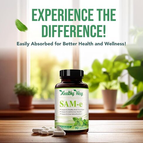 SAM-e 400mg Capsules - Easy Absorption SAM e Supplement 400mg from S-Adenosyl-Methionine for Brain Liver and Mood Support - Non-GMO Gluten Free & Made in cGMP Facility (90 Servings) in Saudi Arabia