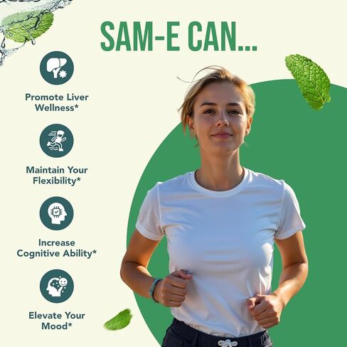 SAM-e 400mg Capsules - Easy Absorption SAM e Supplement 400mg from S-Adenosyl-Methionine for Brain Liver and Mood Support - Non-GMO Gluten Free & Made in cGMP Facility (90 Servings) in Saudi Arabia
