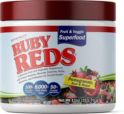 New Vitality Ruby Reds | Delicious Reds Powder Fruit & Vegetable Supplement with Potent Vitamins, Minerals, Enzymes, Herbs, Nutrients and Probiotics for Overall Health 11 oz. (30 Servings) in Saudi Arabia