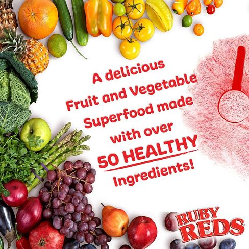 New Vitality Ruby Reds | Delicious Reds Powder Fruit & Vegetable Supplement with Potent Vitamins, Minerals, Enzymes, Herbs, Nutrients and Probiotics for Overall Health 11 oz. (30 Servings) in Saudi Arabia