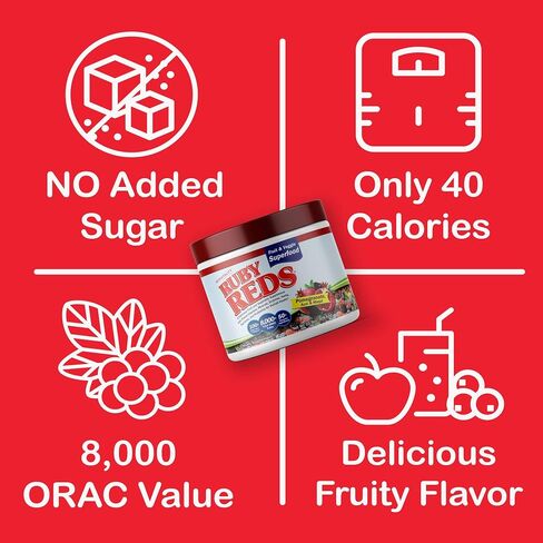 New Vitality Ruby Reds | Delicious Reds Powder Fruit & Vegetable Supplement with Potent Vitamins, Minerals, Enzymes, Herbs, Nutrients and Probiotics for Overall Health 11 oz. (30 Servings) in Saudi Arabia