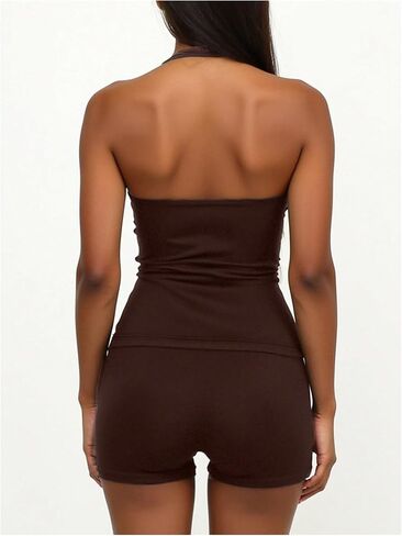 SOLY HUX Women's 2 Piece Outfits Summer Tracksuits V Nevk Halter Top and Mini Shorts Lounge Set Activewear in Kuwait