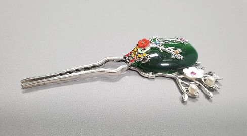 Hanbok Hair Pin binyeo Korea Traditional Girl Women Adorable Stick Accessory Sapphire Green Flower Medium in Saudi Arabia