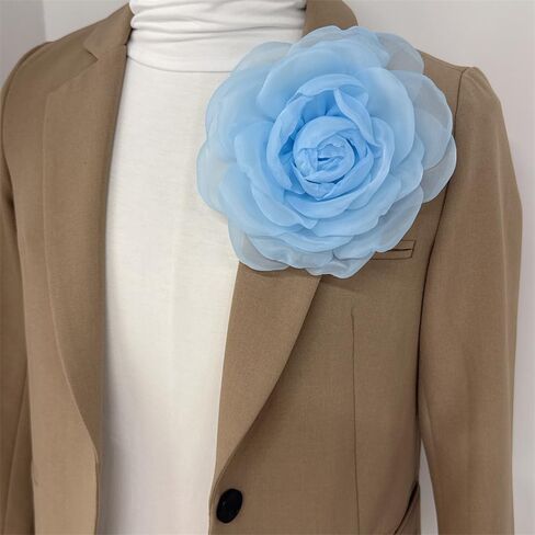 Dainty Organza Silk Rose Flower Extra Large Big Brooches for Women Men Elegant Fabric Floral Oversized Lapel Pins for Dress Suit Clothes Accessories Wedding Party Banquet Fashion Jewelry 180mm in Kuwait