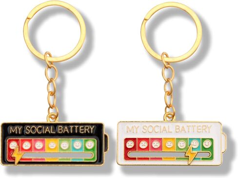 2Pcs Social Battery Pin Bonus 1Pcs Social Battery keychain, Cute Mood Indicator Lapel Pin, Adjustable Emotion Bar Brooch for Backpack, Jacket, Hat Gift (2) in Saudi Arabia