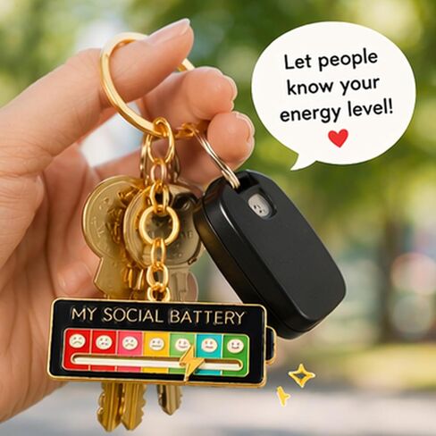 2Pcs Social Battery Pin Bonus 1Pcs Social Battery keychain, Cute Mood Indicator Lapel Pin, Adjustable Emotion Bar Brooch for Backpack, Jacket, Hat Gift (2) in Saudi Arabia