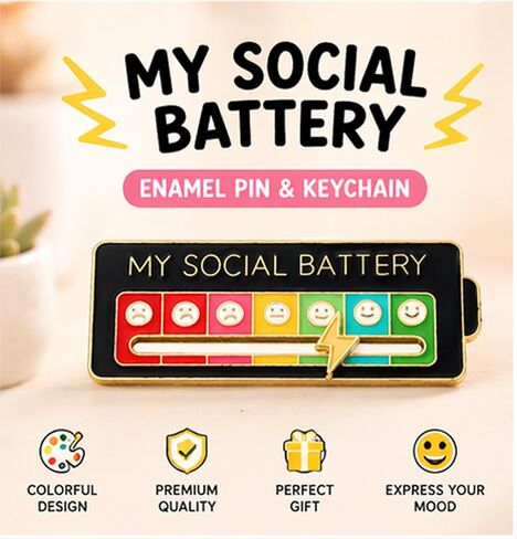 2Pcs Social Battery Pin Bonus 1Pcs Social Battery keychain, Cute Mood Indicator Lapel Pin, Adjustable Emotion Bar Brooch for Backpack, Jacket, Hat Gift (2) in Saudi Arabia