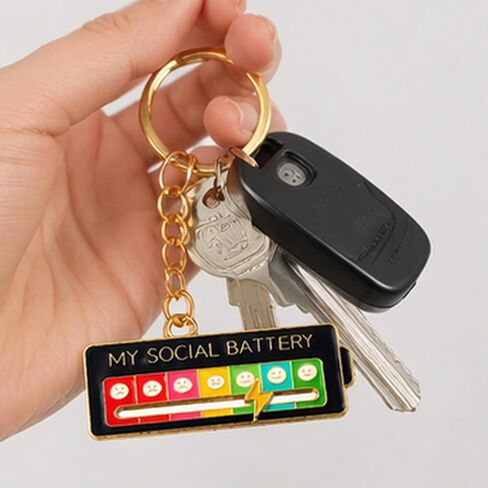 2Pcs Social Battery Pin Bonus 1Pcs Social Battery keychain, Cute Mood Indicator Lapel Pin, Adjustable Emotion Bar Brooch for Backpack, Jacket, Hat Gift (2) in Saudi Arabia