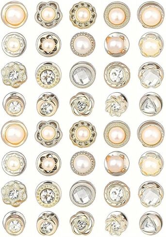 40Pcs Women's Brooch, Elegant With Rhinestone And Pearl Buttons, Suitable For Low-cut Tops, Reusable Lapel Brooch To Clothing From Being Exposed in Kuwait