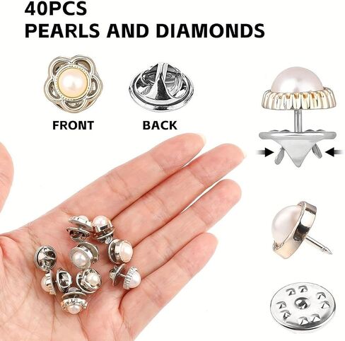40Pcs Women's Brooch, Elegant With Rhinestone And Pearl Buttons, Suitable For Low-cut Tops, Reusable Lapel Brooch To Clothing From Being Exposed in Kuwait