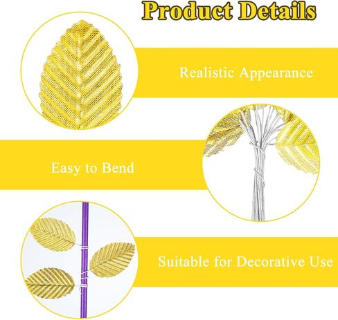 Grevosea 300 Pcs Gold Leaves Artificial Flowers Silk Single Leaf Fake Leaves with Stems for Crafts DIY Corsage Bouquet Wreaths Wedding Party Decorations Table Centerpiece in Saudi Arabia
