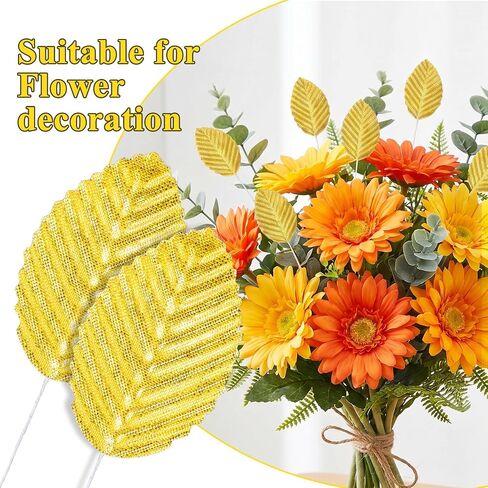 Grevosea 300 Pcs Gold Leaves Artificial Flowers Silk Single Leaf Fake Leaves with Stems for Crafts DIY Corsage Bouquet Wreaths Wedding Party Decorations Table Centerpiece in Saudi Arabia