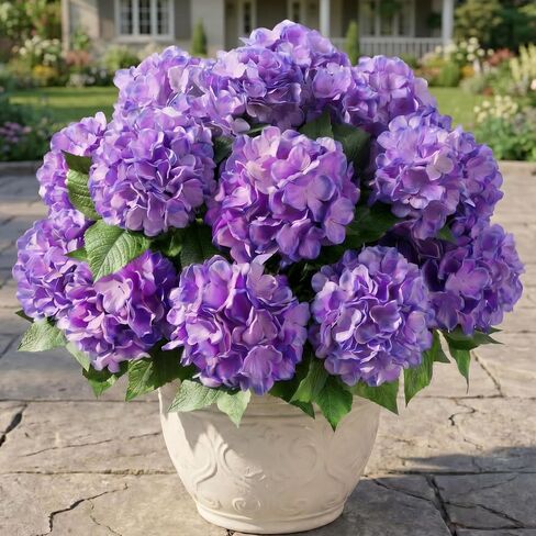 Sousi Hydrangea Artificial Flower for Outdoor, 4 Bundles Fake Hydrangea Bush Plant UV Resistant for Outdoors Front Porch Indoor Home Garden Decor(Off White) in Kuwait