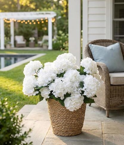 Sousi Hydrangea Artificial Flower for Outdoor, 4 Bundles Fake Hydrangea Bush Plant UV Resistant for Outdoors Front Porch Indoor Home Garden Decor(Off White) in Kuwait