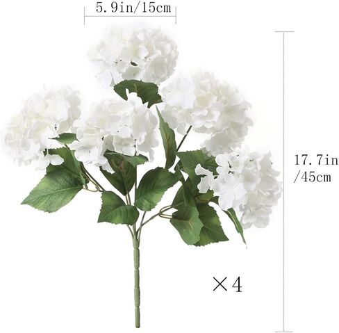 Sousi Hydrangea Artificial Flower for Outdoor, 4 Bundles Fake Hydrangea Bush Plant UV Resistant for Outdoors Front Porch Indoor Home Garden Decor(Off White) in Kuwait