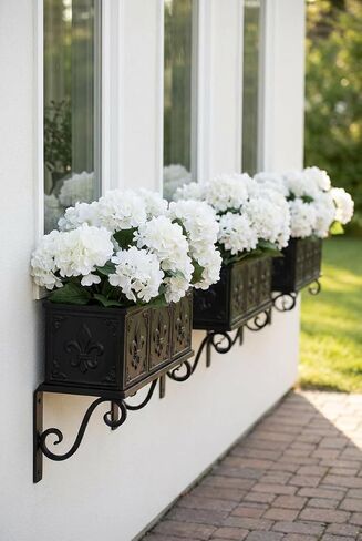 Sousi Hydrangea Artificial Flower for Outdoor, 4 Bundles Fake Hydrangea Bush Plant UV Resistant for Outdoors Front Porch Indoor Home Garden Decor(Off White) in Kuwait