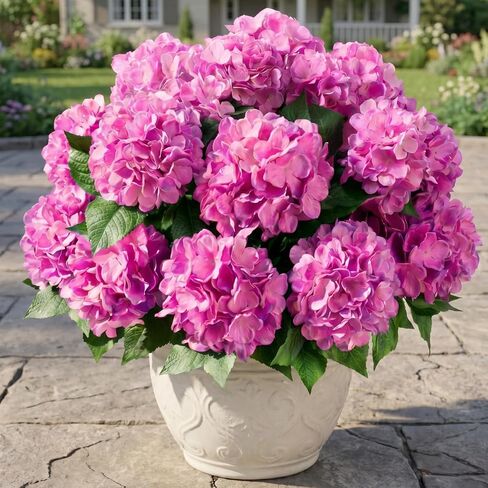 Sousi Hydrangea Artificial Flower for Outdoor, 4 Bundles Fake Hydrangea Bush Plant UV Resistant for Outdoors Front Porch Indoor Home Garden Decor(Off White) in Kuwait