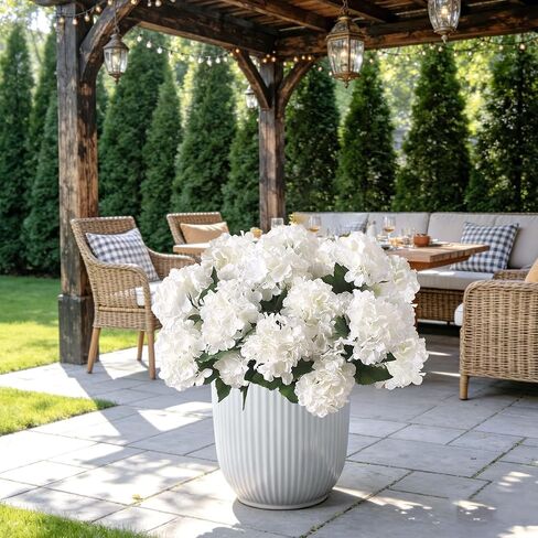 Sousi Hydrangea Artificial Flower for Outdoor, 4 Bundles Fake Hydrangea Bush Plant UV Resistant for Outdoors Front Porch Indoor Home Garden Decor(Off White) in Kuwait
