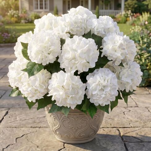 Sousi Hydrangea Artificial Flower for Outdoor, 4 Bundles Fake Hydrangea Bush Plant UV Resistant for Outdoors Front Porch Indoor Home Garden Decor(Off White) in Kuwait